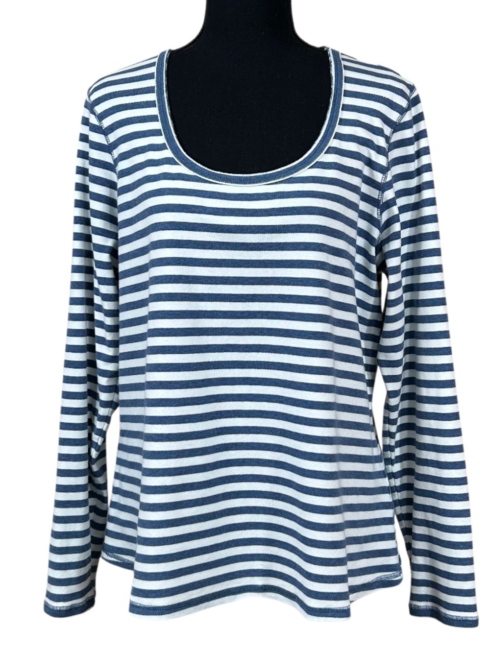 Boden Blue White Breton Stripe Cotton Knit Long Sleeve Top Size 18